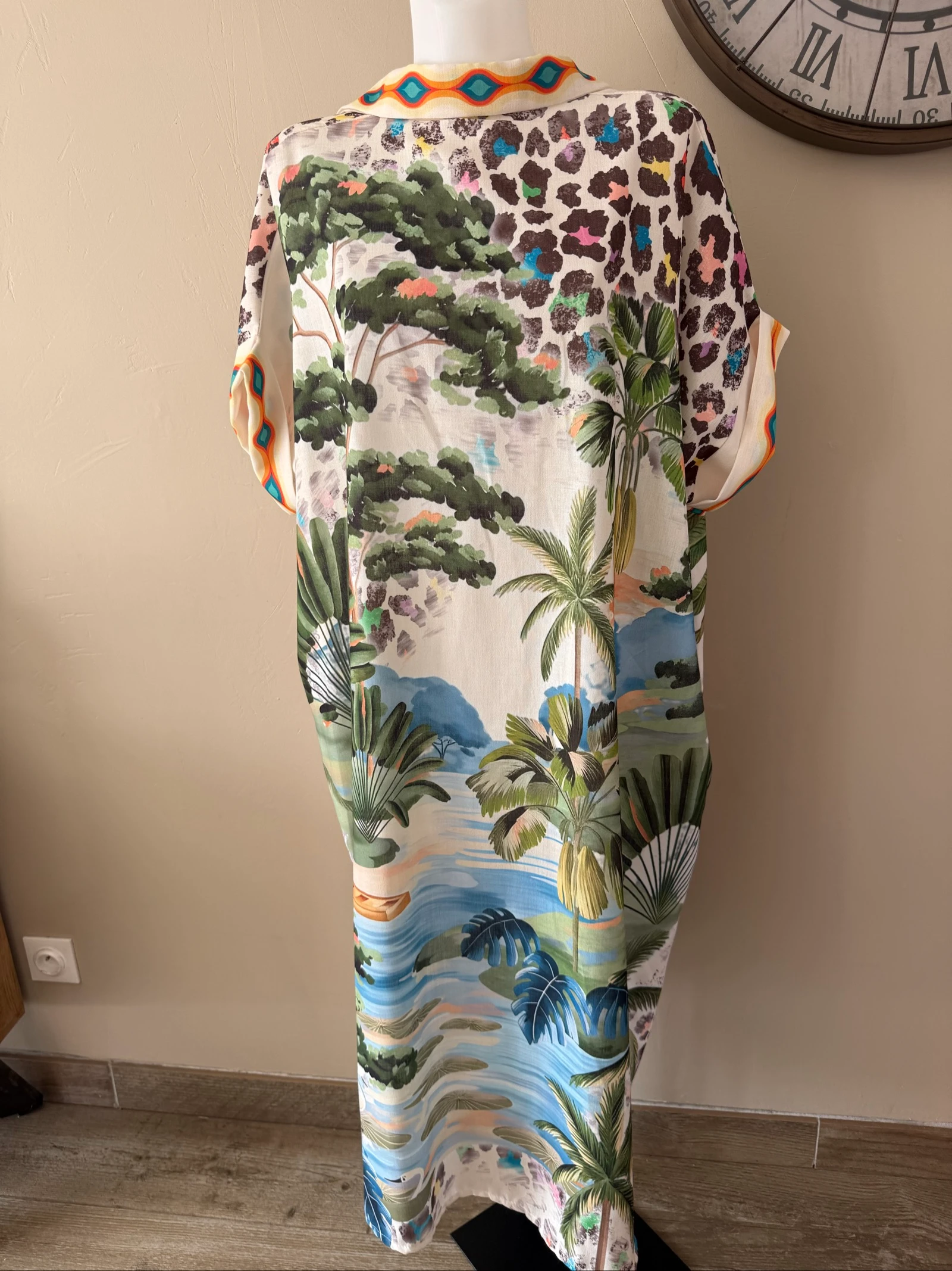 Robe chemise oversize Made in Italy lin & coton jungle leopardo tendencia – Talla 40 a 48 – photo 2
